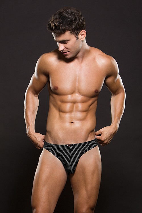 MICROFIBER THONG WITH PINSTRIPES BLACK