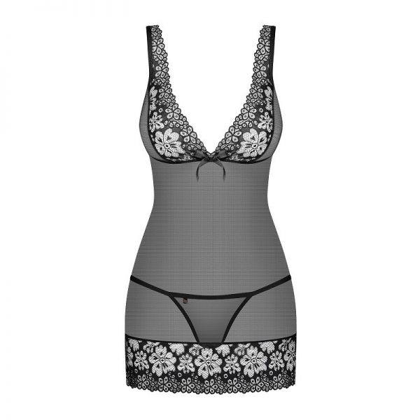 856-CHE-1 CHEMISE & THONG BLACK