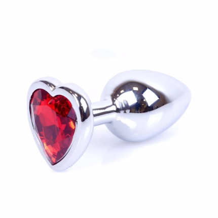 Plug prateado coração vermelho lateral