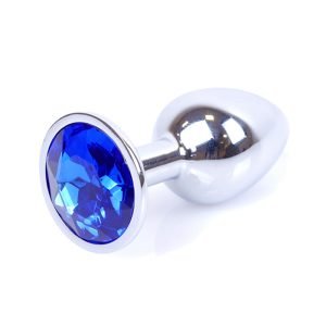Plug prateado metálico com cristal azul
