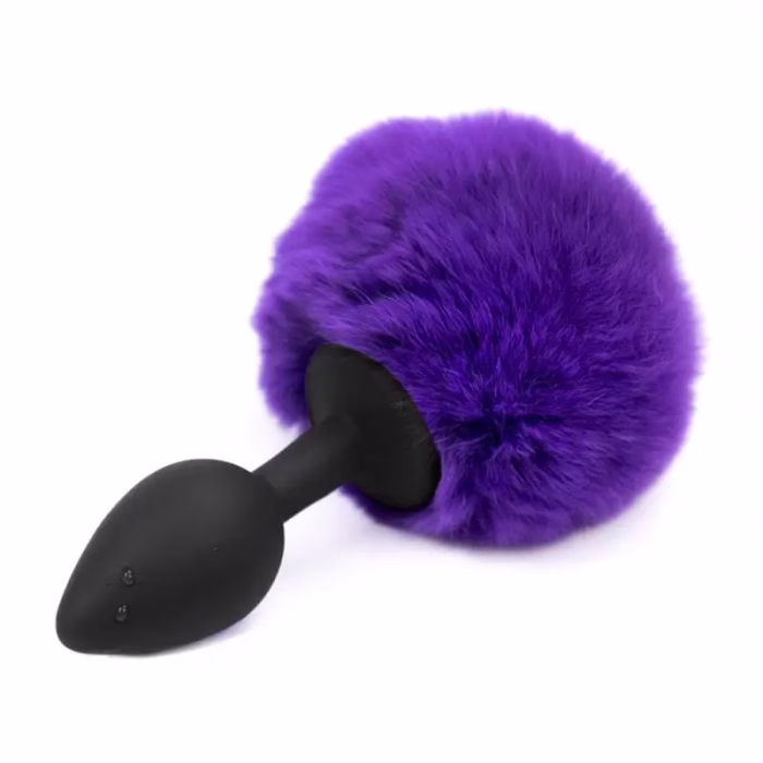 Plug-anal-preto-com-pompom-roxo Plug Anal Silicone Pompom Roxo Cauda